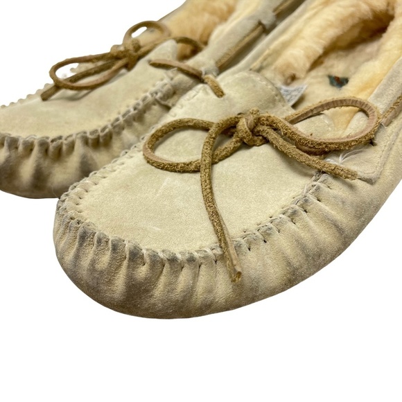 UGG AUSTRALIA Moccasins Cream Suede Leather Flats Slippers 5612 Sherpa Shoes 6 - Picture 9 of 16